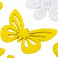 Floristik24 Flores y mariposas para espolvorear amarillo, madera blanca espolvorear decoración decoración de primavera 72 piezas