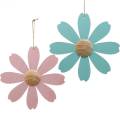 Floristik24 Flores de madera para colgar, decoración de primavera, flor de madera rosa y azul, verano, flores decorativas 4pcs