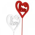Floristik24 Tapón flor corazón rojo tapón decorativo de madera Love 7cm 12pcs