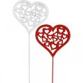 Floristik24 Tapón flor corazón rojo, tapón decorativo blanco San Valentín 7cm 12uds