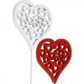 Floristik24 Tapón flor corazón rojo, tapón decorativo blanco San Valentín 7cm 12uds