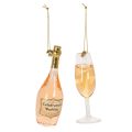 Floristik24 Juego de adornos para árbol de Navidad: copa de champán y botella de champán, decoración navideña, 14 cm, 2 piezas