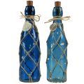 Floristik24 Botella de vidrio botellas azul marítimo con LED H28cm 2 piezas