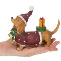 Figura decorativa de perro salchicha con paquete de regalo y sombrero, 18 cm. | Floristik24.es
