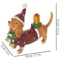 Figura decorativa de perro salchicha con paquete de regalo y sombrero, 18 cm. | Floristik24.es