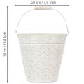 Cubo decorativo, blanqueado, con asa, Ø20,5 cm, maceta decorativa de metal. | Floristik24.es