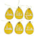 Floristik24 Huevos de Pascua decorativos para colgar madera blanca, amarilla Decoración de Pascua decoración de primavera 6pcs