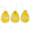 Floristik24 Huevos de Pascua decorativos para colgar madera blanca, amarilla Decoración de Pascua decoración de primavera 6pcs