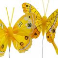 Floristik24 Mariposas decorativas mariposa de plumas amarillas en alambre 7.5cm 6pcs