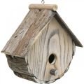 Casa de pájaros decorativa Caja nido decorativa de madera con corteza natural Blanco lavado H23cm W25cm