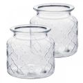 Floristik24 Patrón de diamante de linterna decorativa, recipiente de vidrio, jarrón de vidrio, decoración de velas 2 piezas