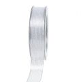 Floristik24 Cinta decorativa con rayas de lurex plateada 25mm 20m