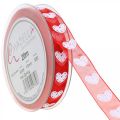 Floristik24 Corazones de cinta decorativa, decoración de boda, cinta Día de San Valentín rojo, blanco 15mm 20m