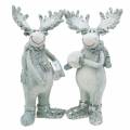 Floristik24 figurín para decorar Moose de pie 13cm gris claro 2pcs