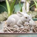 Floristik24 Figura decorativa conejo gris, decoración primaveral, conejito de pascua sentado flocado 3pcs
