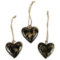 Floristik24 Percha decorativa madera corazones decoración natural negro oro 6cm 8ud