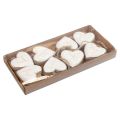 Floristik24 Percha decorativa madera corazones de madera natural blanco/oro craquelado 6cm 8ud