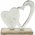 Floristik24 Corazón decorativo plateado, corazón de metal sobre madera de mango, San Valentín, decoración de mesa doble corazón