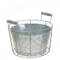 Floristik24 Cesta para plantar, cesta de alambre con maceta, cesta primavera plata, blanco lavado, shabby chic Ø26cm H22cm