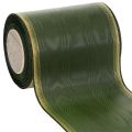 Floristik24 Elegante cinta de muaré verde oscuro para corona, 125 mm con borde de perla dorada, cinta de luto, decoración de boda, cinta de lazo