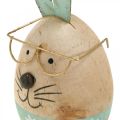 Conejito de pascua con gafas figura decorativa huevo de madera Ø5cm H13.5cm 3pcs