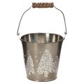 Floristik24 Cubo decorativo con abetos y asa de madera, 13 cm.