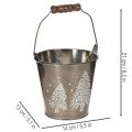 Cubo decorativo con abetos y asa de madera, 13 cm. | Floristik24.es