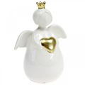 Floristik24 Figura de ángel de cerámica blanca, ángel de la guarda dorado 10 × 6,5 × 13 cm 3 piezas