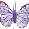Floristik24 Alambre de metal mariposa pluma rosa, violeta 7cm 12 p