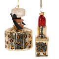 Adorno para árbol de Navidad: frasco de perfume y pintalabios con estampado de leopardo, 11 cm, 2 unidades. | Floristik24.es