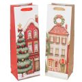 Floristik24 Bolsa de regalo con forma de botella, casa navideña y árbol de Navidad de 36 cm (2 unidades)