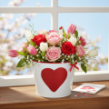 Maceta blanca con corazón rojo, jardinera, Ø18cm H13.5cm | Floristik24.es