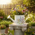 Regadera de metal blanco con motivo floral, 13,5 cm, maceta decorativa. | Floristik24.es