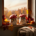 Figura decorativa de casa de hongos con faro y amanita muscaria con chimenea, 10 cm, 2 unidades. | Floristik24.es
