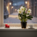 Rosa artificial de Navidad, planta en maceta, decoración de mesa, 34 cm. | Floristik24.es