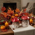 Figura decorativa de casa de hongos con faro y amanita muscaria con chimenea, 10 cm, 2 unidades. | Floristik24.es