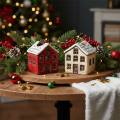 Portavelas de cerámica, casita decorativa con nieve para decoración de mesa, 7 cm, 2 piezas | Floristik24.es