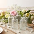Mini jarrón de cristal con estampado de rombos, jarrón pequeño de mesa, botella, transparente, 9 cm, 6 piezas | Floristik24.es