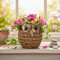 Cesta decorativa tejida a mano con forma de búho para el alféizar de la ventana, 18 cm. | Floristik24.es