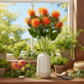 Cártamo artificial naranja como flor artificial para jarrones y decoración, 55 cm, 4 piezas | Floristik24.es