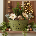 Bol de metal con estrellas y asas, verde, Ø20cm, H11,5cm | Floristik24.es