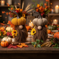 Figura otoñal de gnomo calabaza con girasol y barba, 16 cm, 2 unidades. | Floristik24.es
