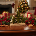 Adorno de árbol de Navidad sobre una base de madera para mesa y estante, 20 cm. | Floristik24.es