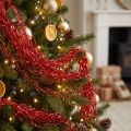 Decoración para árbol de Navidad Navidad, oropel ondulado rojo brillante 50cm | Floristik24.es