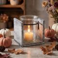 Portavelas de cristal en un marco de madera rústica – gris y blanco, 10x9x10cm – Encantadora decoración de mesa | Floristik24.es