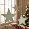 Estrellas de madera para colgar decoración de ventanas oro menta 12/20/26 cm juego de 3 | Floristik24.es