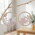 Percha decorativa madera flores natural blanco purpurina violeta Ø12cm 6 piezas | Floristik24.es