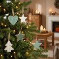Juego de colgantes de madera para árbol de Navidad, corazón-árbol-estrella, verde menta-blanco, 4,5 cm, 9 piezas - Decoración navideña | Floristik24.es