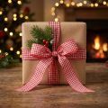 Cinta de regalo con orillo 20m cuadros rojos | Floristik24.es