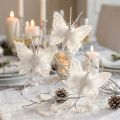 Mariposas de plumas con clip blanco brillo 5x4,5cm 4 piezas | Floristik24.es